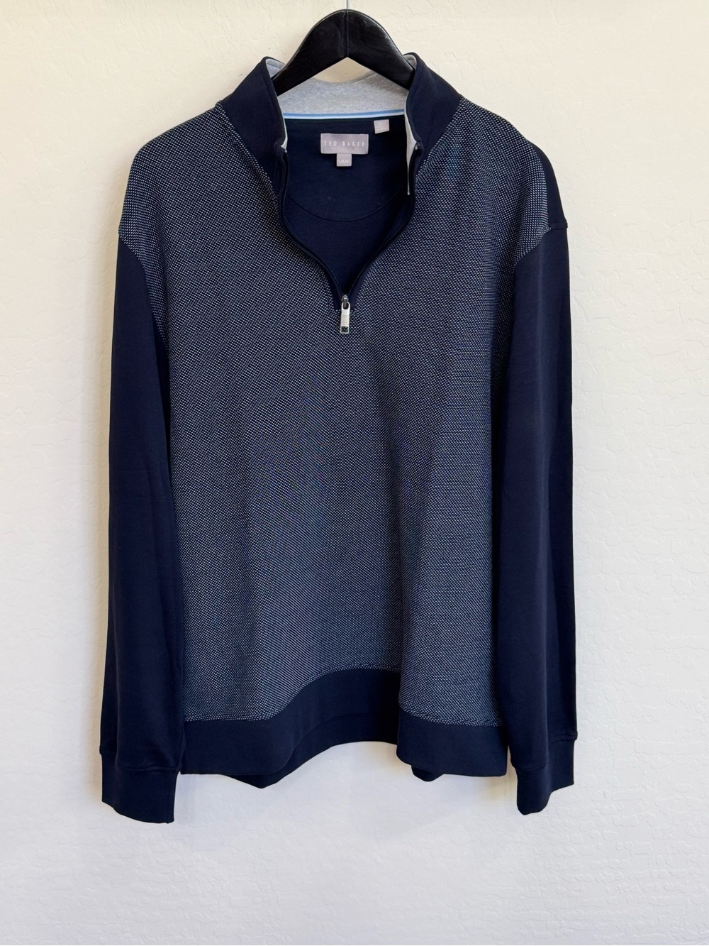 Ted Baker Men's Size L Navy Blue Textured Front Quarter Zip Pullover Sweater